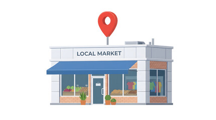 Obraz premium A local market with a location pin on top for the concept of local business and shopping.