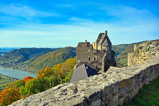 Aggstein Castle Ruins Overlooking the Danube River in Wachau Valley, Lower Austria