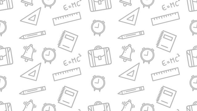 Back to school outline seamless pattern. Education learning doodle background. School themed doodle seamless pattern. School supplies pattern background 
