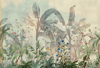 Vintage Tropical Banana Leaf Wall Mural Design  © Door art