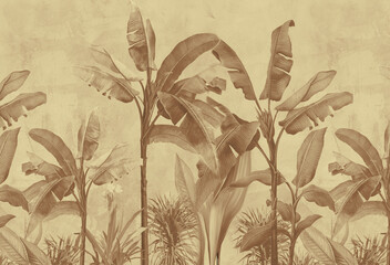 Sepia Banana Tree Tropical Wall Mural Design  © Door art