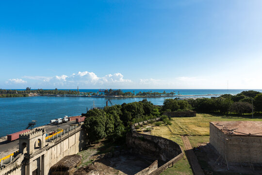 Panoramic View of Historic Fortress and Coastal Harbor