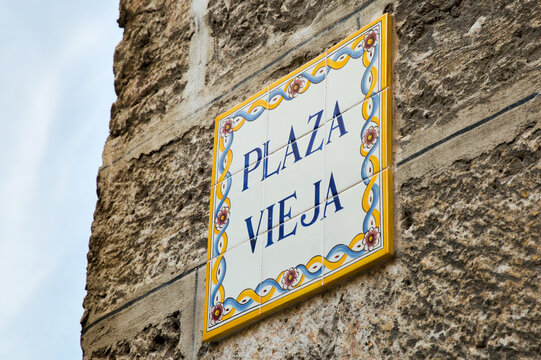 Ceramic Tile Street Sign for Plaza Vieja in Havana