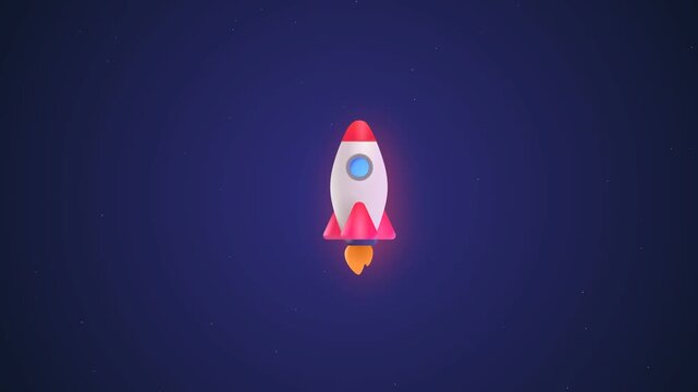 Rocket Launching Animation in Dark Night Sky