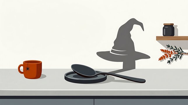 Spoon casting a witch hat shadow on a kitchen counter