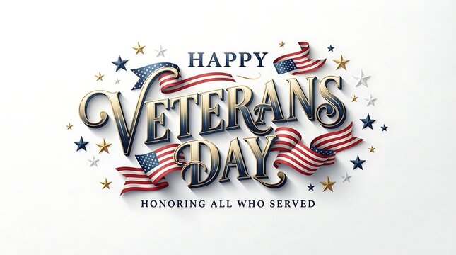 Happy veterans day honoring all who served isolated on white background