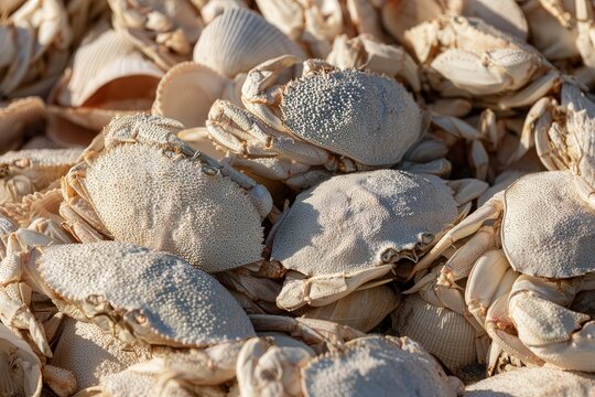 Pile of dried crab shells and sea shells