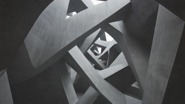 Abstract Geometric Architecture Intersecting Concrete Structures, Modern Building Design
