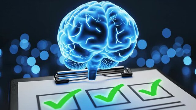 Brain checklist symbolizing cognitive function mental acuity and wellness
