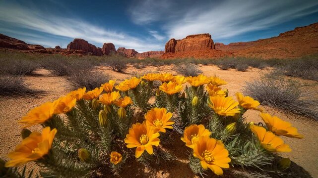 Blooming Desert Cactus Flowers in Monument Valley, Arizona