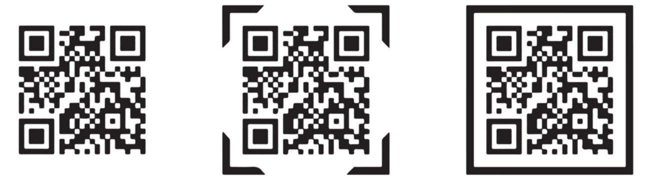 qr code icon set with scan frame and digital payment variations isolated on white background vector