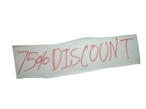 A handwritten note showing a seventy five percent discount message isolated on transparent background