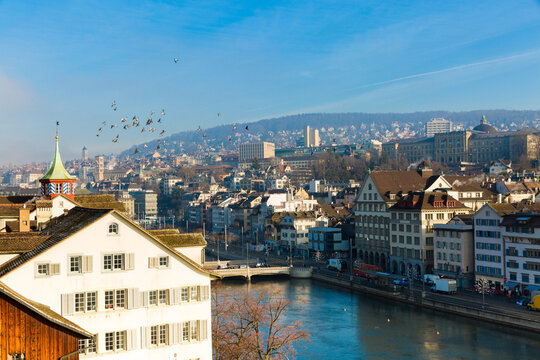 Zurich Cityscape with Limmat River in Switzerland