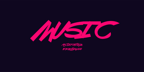 Obraz na płótnie Canvas Music Youth Font Youthful Alphabet for Skater Quotes. Marker Graffiti Street Art Letter Set Dynamic Bold Strokes. Spirited Expressive Headline, Urban Fonts Design. Vector typeset