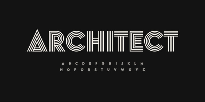 striped retro alphabet, linear geometric pattern letters design, outline bauhaus font for modern headlines, creative designs, retro posters, branding, and stylish logos. Vector font typeset.
