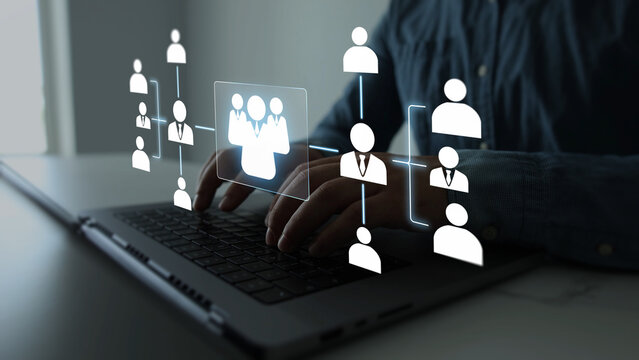 Scheme hierarchy management of corporate. Digital technology of business process and workflow automation with flowchart and processing management.	
