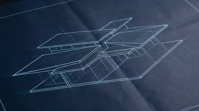 Architectural wireframe sketch of a modern house roof