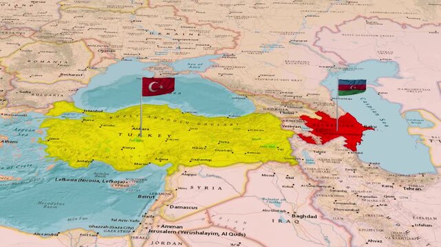 Turkey And Azerbaijan Countries Map Caspian Sea Region Animation