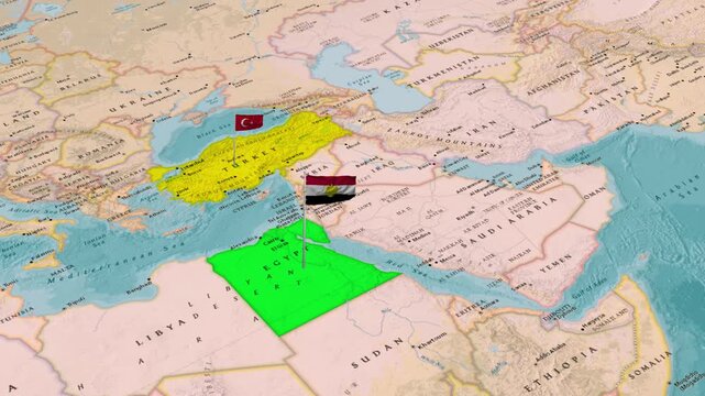 Turkey And Egypt Countries Map Mediterranean Region Animation