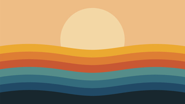 Warm sunrise or sunset over water with calm wavy lines and a radiant sun
