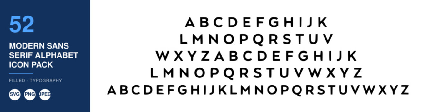 Modern Sans Serif Alphabet Icon Pack, Nameplate Design, Typography Elements Featuring Vector, Graphic