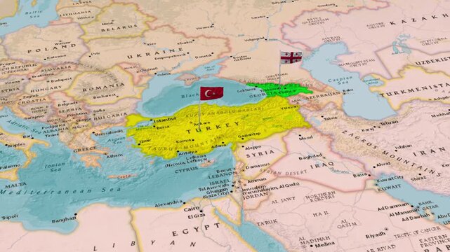 Turkey And Georgia Countries Map Black Sea Region Animation