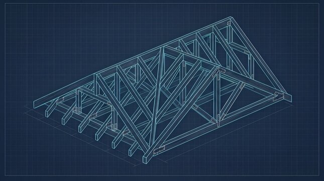 Technical blueprint of a wooden roof truss structure