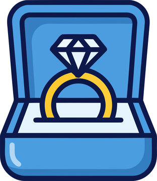 Diamond Engagement Ring in Gift Box Vector Icon
