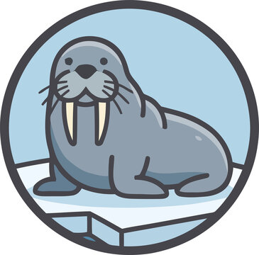 Walrus in Circle Badge Vector Icon