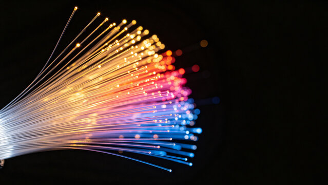 Colorful Fiber Optic Strands on Black Background