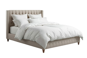 Obraz premium Beige Upholstered Bed Viewed from Side