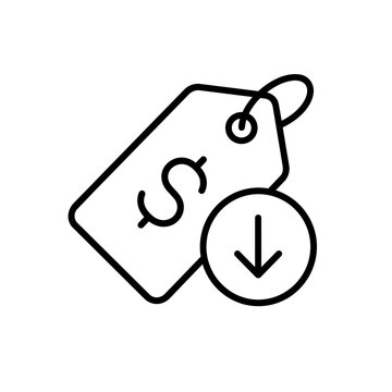 Low cost icon, black glyph vector symbol for web and app interface design