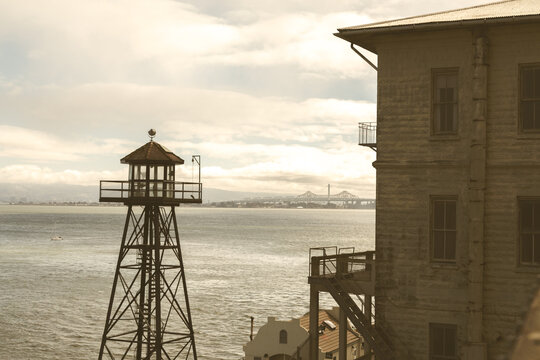 Historic Alcatraz Guard Tower Overlooking San Francisco Bay