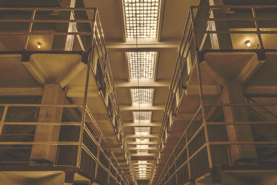 Interior View of Historic Prison Cellblock Corridor
