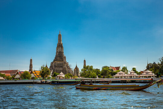 Wat Arun Temple Along Chao Phraya River in Bangkok