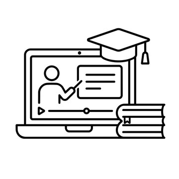 Online education icon, black glyph vector symbol for web and app interface design