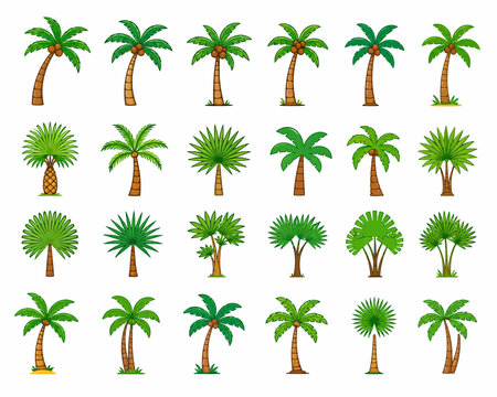 Collection of diverse tropical palm tree vector icons