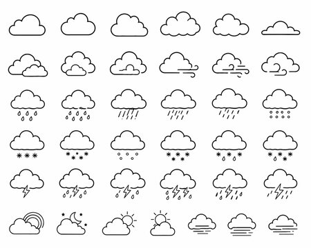 Minimalist weather icon set featuring various atmospheric conditions
