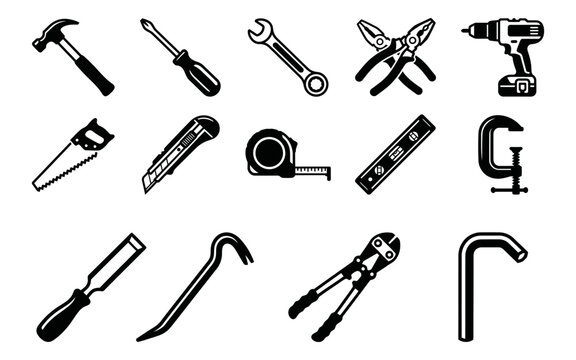 Set of various construction and repair hand tools isolated on a white background for diy projects