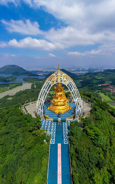 Aerial Photography of Cloud Sea Valley at Dahua Xing Temple in the Eastern Overseas Chinese Town of Shenzhen