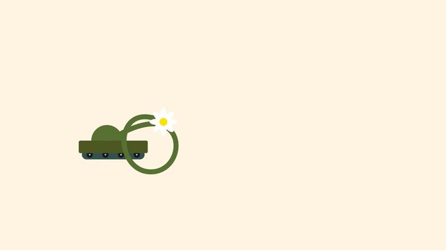 Tank Cartoon Animation Transforming into a Flower of Peace