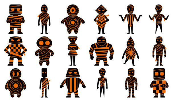 Set of funny cartoon characters featuring a creative halloween mummy vector illustration for festive holiday design projects