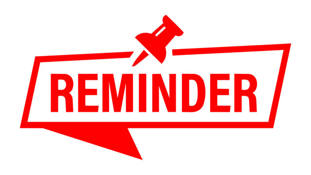 Red reminder banner with push pin icon, bold notification label for schedule alerts, urgent memo graphic on white background