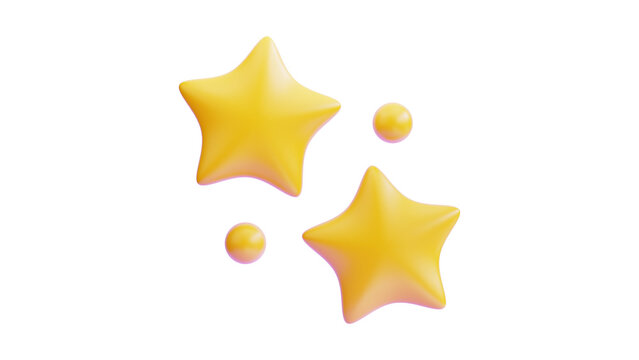 Vibrant 3D Graphic Render: Shiny Yellow Stars and Spheres Isolated on White Background Representing Rating and Excellence Concepts