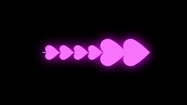 glowing pink arrow sweep animation in heart shape. seamless loop animation on transparent background. 4k video