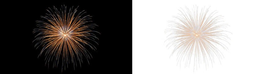 Obraz premium Golden firework explosion isolated on transparent background, festive pyrotechnic display for celebration, new year, independence day, or holiday event with bright glowing light trails