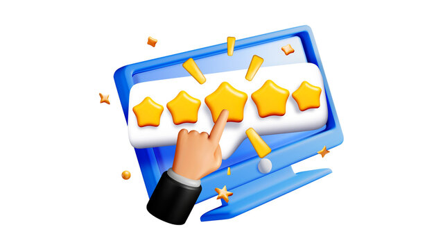 Hand Interacting with Online Star Rating System on Computer Monitor, Visualizing Customer Satisfaction and Feedback for Digital Service Reviews and Product Evaluation