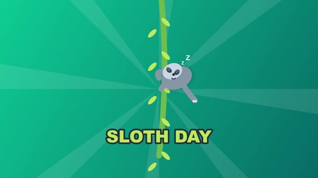 Sloth Hanging on a Vine Cartoon Animation for Sloth Day Celebration
