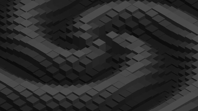 Dark Isometric Graphite Cubes Spiral Loop Abstract Background. Dark Gray Isometric Cube Wave Spiral