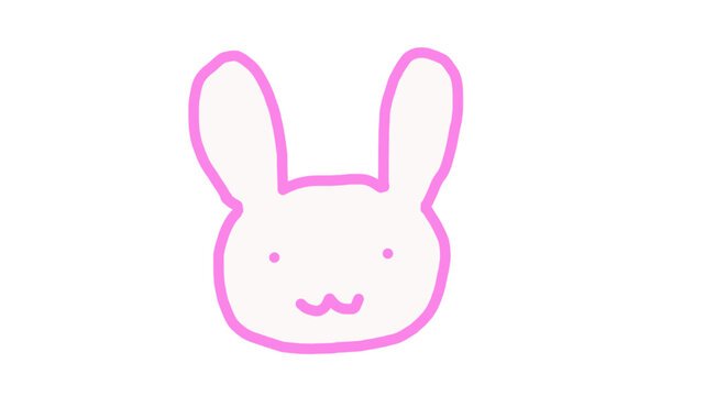 Simple hand drawn pink rabbit head icon on white background